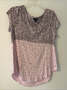 Alfani Pink & Black Speckle Cap-Sleeve V-Neck Top